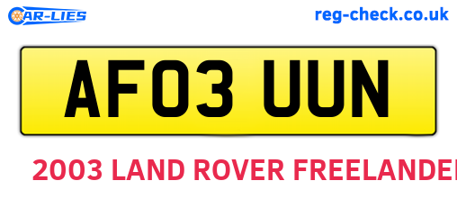 AF03UUN are the vehicle registration plates.