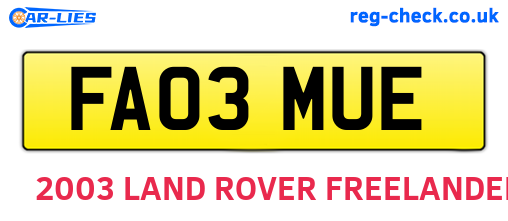FA03MUE are the vehicle registration plates.