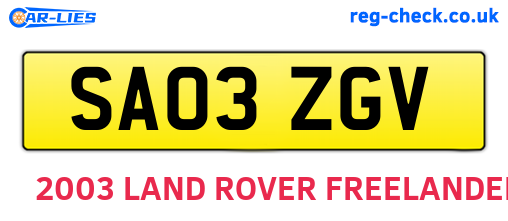 SA03ZGV are the vehicle registration plates.