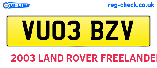 VU03BZV are the vehicle registration plates.