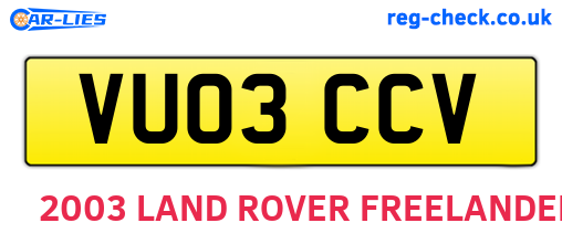 VU03CCV are the vehicle registration plates.