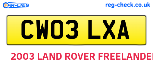 CW03LXA are the vehicle registration plates.
