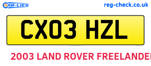 CX03HZL are the vehicle registration plates.