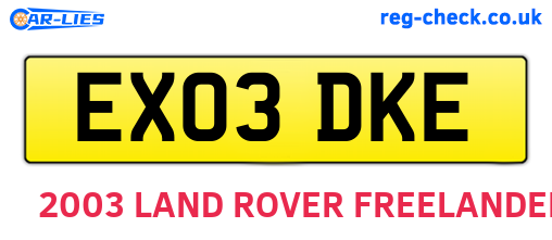 EX03DKE are the vehicle registration plates.