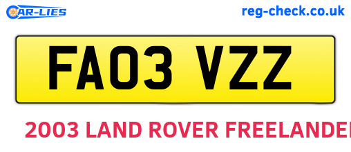 FA03VZZ are the vehicle registration plates.