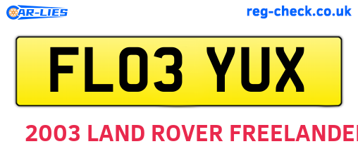 FL03YUX are the vehicle registration plates.
