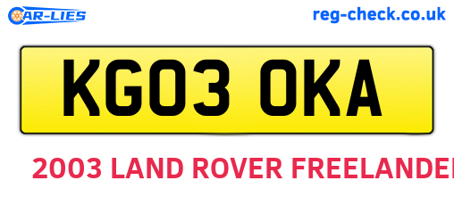 KG03OKA are the vehicle registration plates.