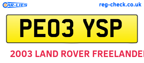 PE03YSP are the vehicle registration plates.