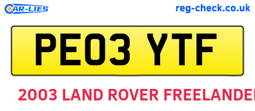 PE03YTF are the vehicle registration plates.