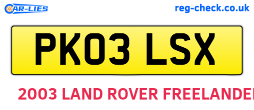PK03LSX are the vehicle registration plates.