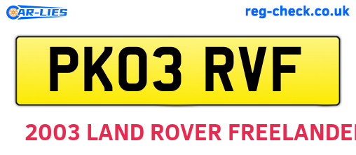 PK03RVF are the vehicle registration plates.