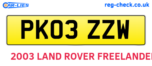 PK03ZZW are the vehicle registration plates.