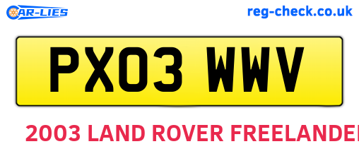 PX03WWV are the vehicle registration plates.