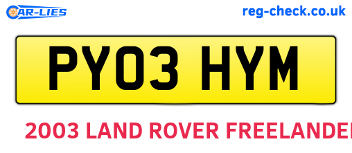 PY03HYM are the vehicle registration plates.