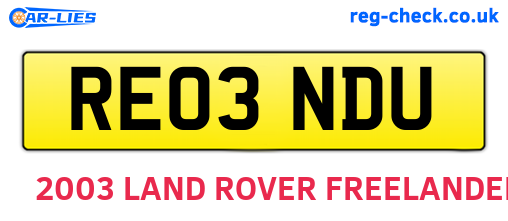 RE03NDU are the vehicle registration plates.