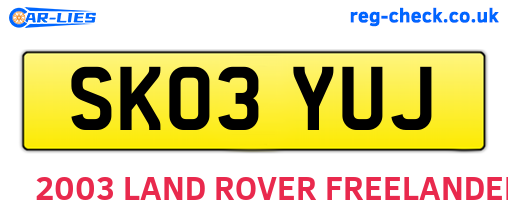 SK03YUJ are the vehicle registration plates.