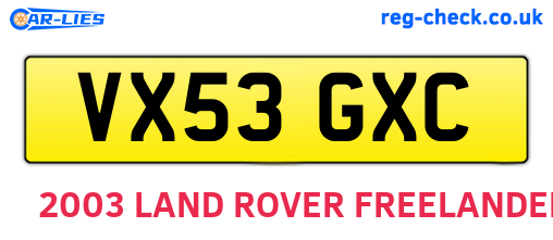 VX53GXC are the vehicle registration plates.