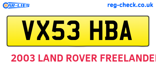 VX53HBA are the vehicle registration plates.