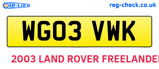 WG03VWK are the vehicle registration plates.