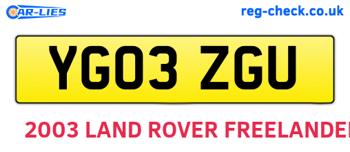 YG03ZGU are the vehicle registration plates.
