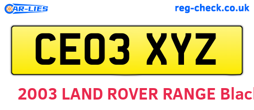 CE03XYZ are the vehicle registration plates.