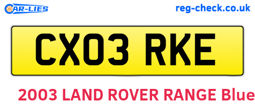 CX03RKE are the vehicle registration plates.