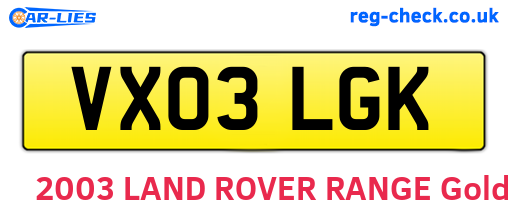 VX03LGK are the vehicle registration plates.
