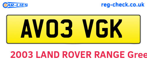 AV03VGK are the vehicle registration plates.