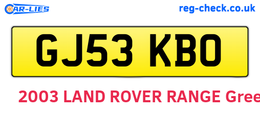 GJ53KBO are the vehicle registration plates.