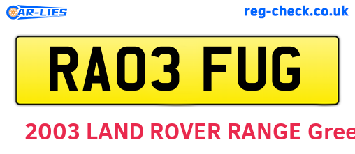RA03FUG are the vehicle registration plates.