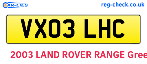 VX03LHC are the vehicle registration plates.