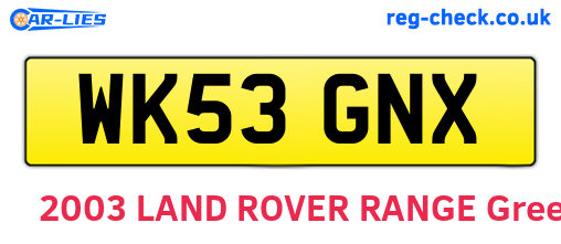 WK53GNX are the vehicle registration plates.