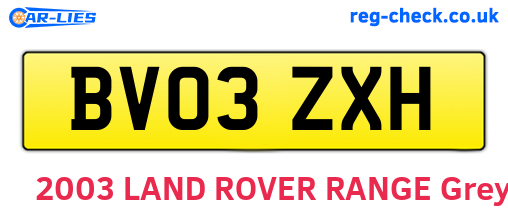 BV03ZXH are the vehicle registration plates.