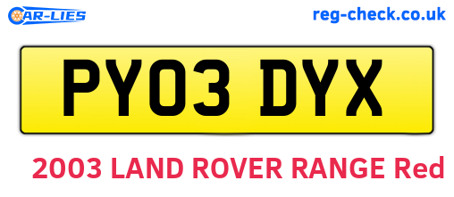PY03DYX are the vehicle registration plates.