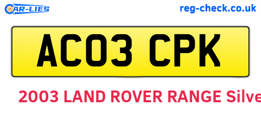 AC03CPK are the vehicle registration plates.