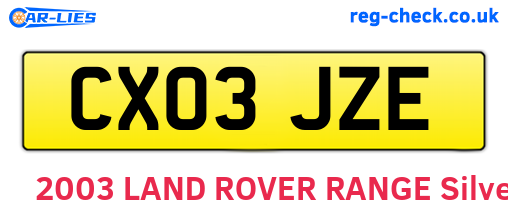 CX03JZE are the vehicle registration plates.