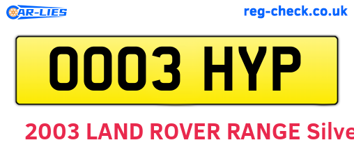 OO03HYP are the vehicle registration plates.