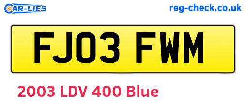 FJ03FWM are the vehicle registration plates.
