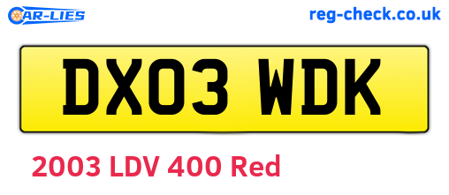 DX03WDK are the vehicle registration plates.