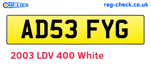 AD53FYG are the vehicle registration plates.