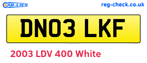 DN03LKF are the vehicle registration plates.