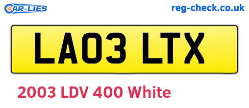 LA03LTX are the vehicle registration plates.