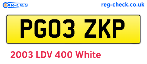 PG03ZKP are the vehicle registration plates.