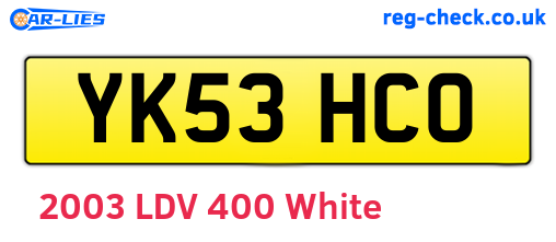 YK53HCO are the vehicle registration plates.