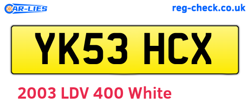 YK53HCX are the vehicle registration plates.