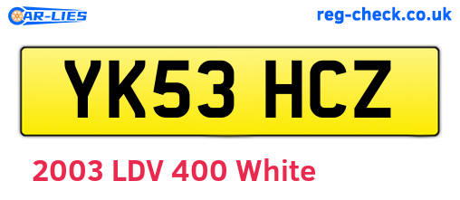YK53HCZ are the vehicle registration plates.