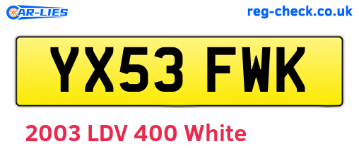 YX53FWK are the vehicle registration plates.