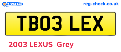 TB03LEX are the vehicle registration plates.