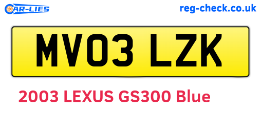 MV03LZK are the vehicle registration plates.