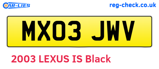 MX03JWV are the vehicle registration plates.